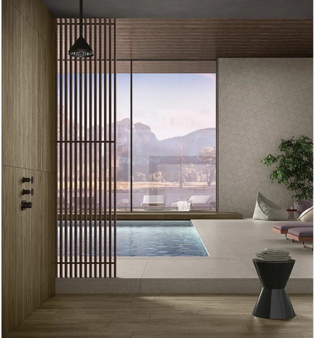 Duș spa cu piscină infinită | Inspirație Baie Rustic