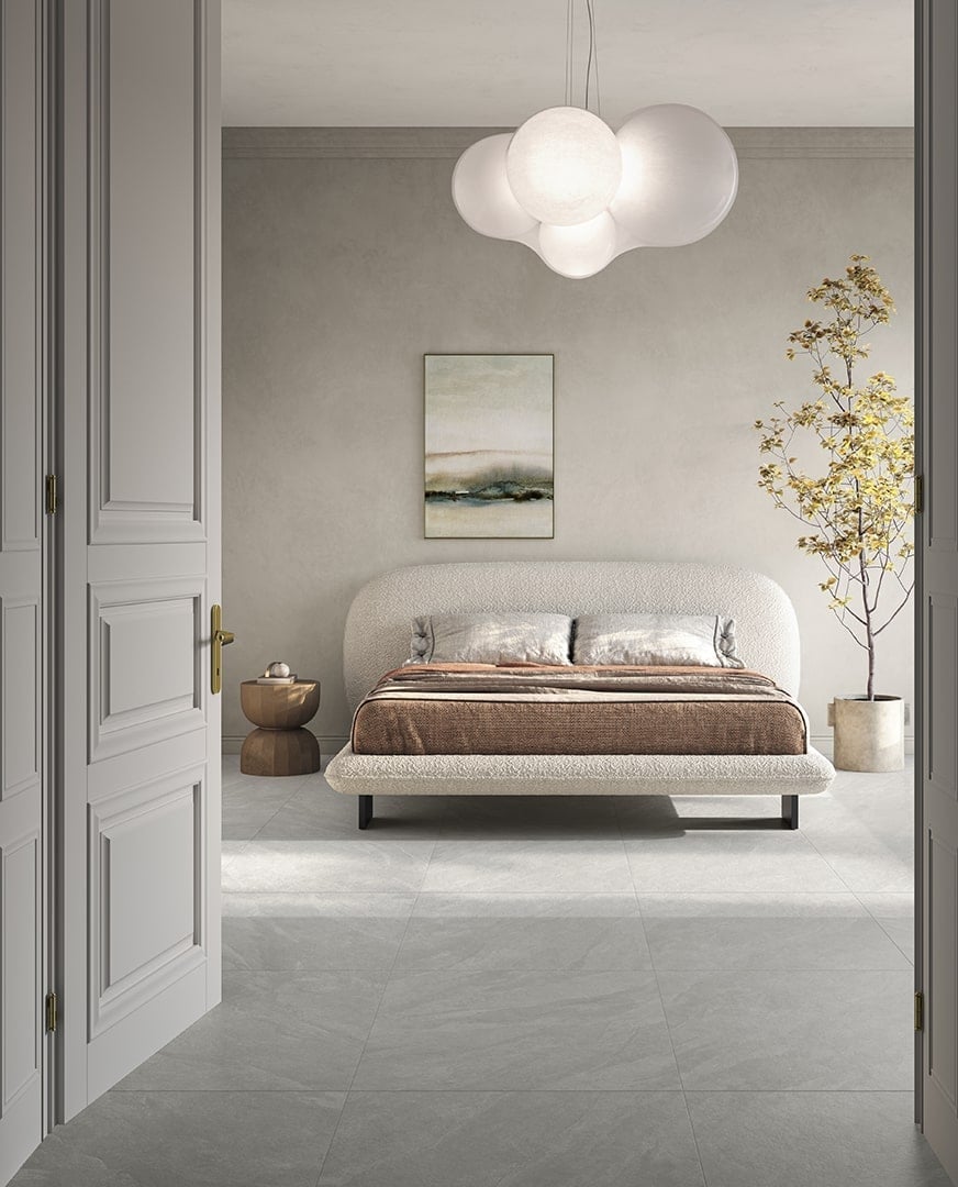 Dormitor luminos în tonuri reci | Inspirație Baie Minimalist