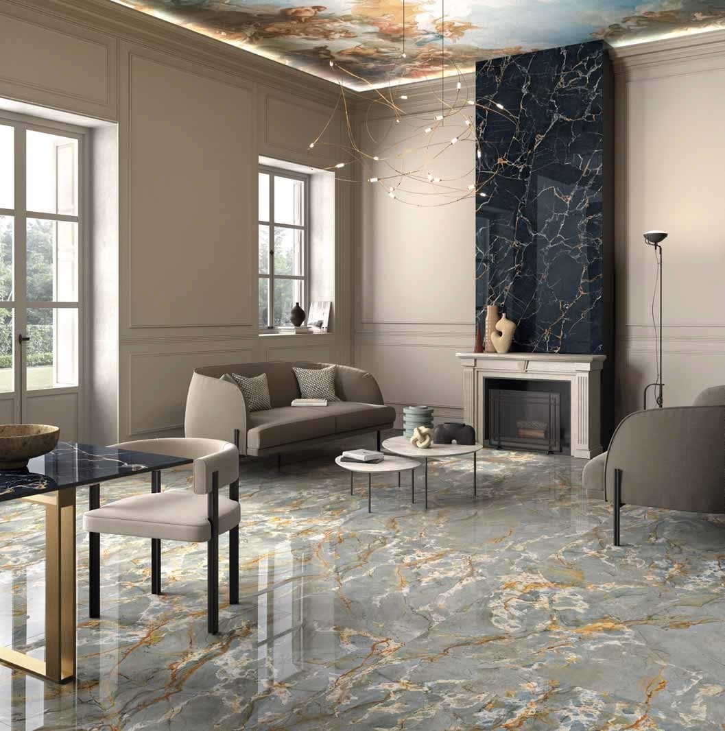 Living clasic cu accente aurii | Inspirație Baie Modern