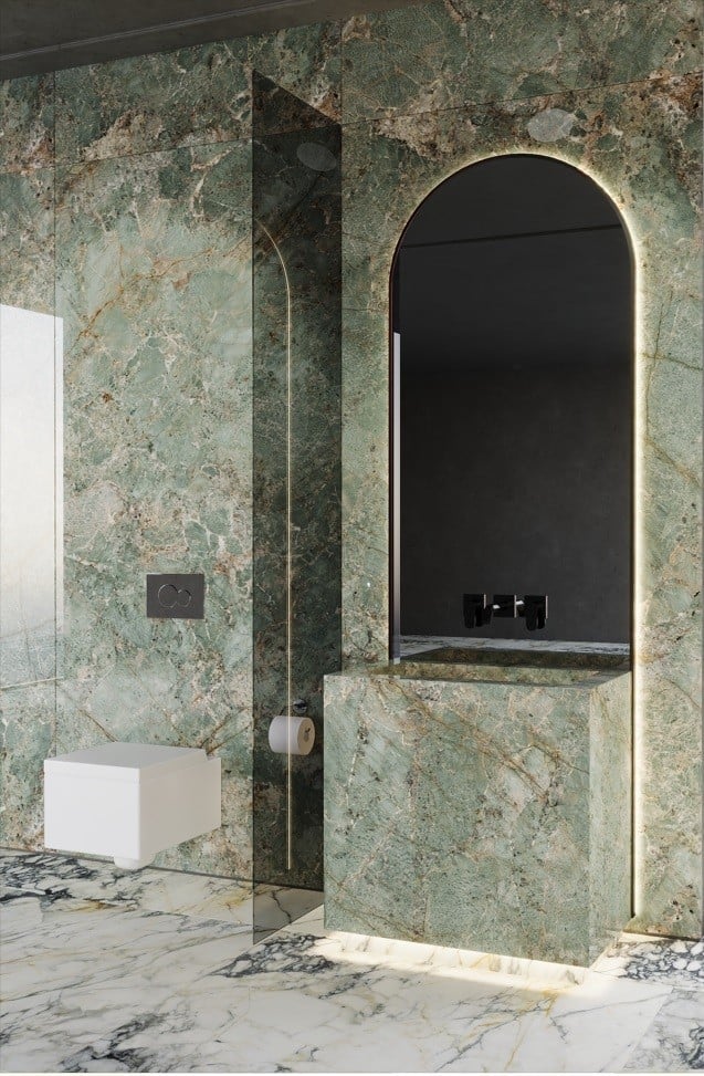 Baie luxuriantă în tonuri de verde | Inspirație Baie Modern