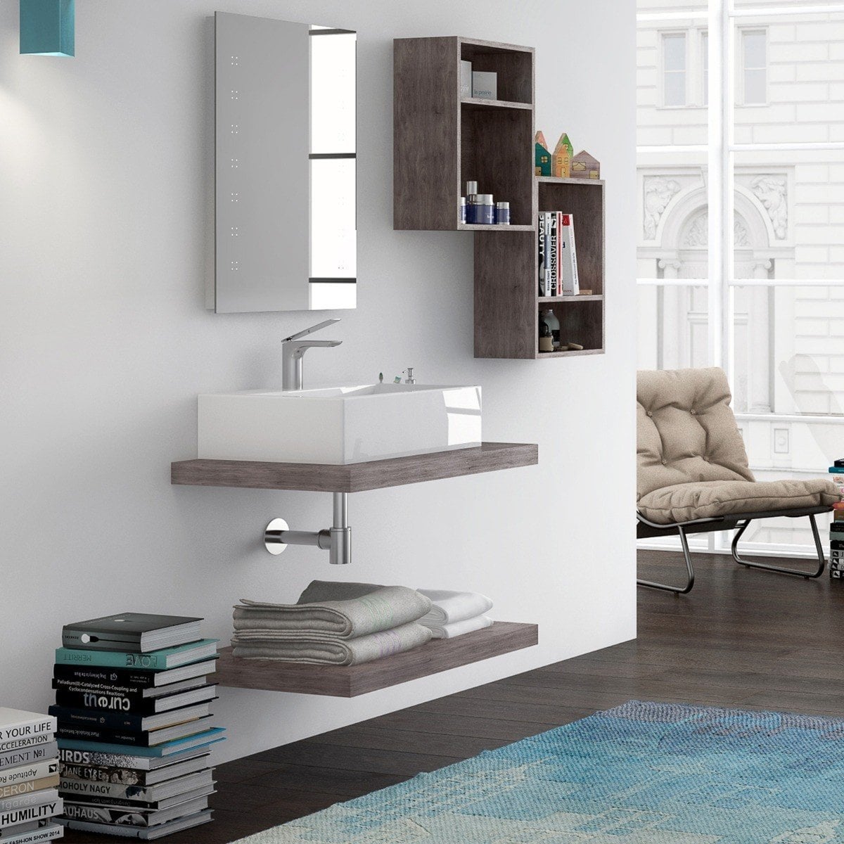 Baie modernă cu lemn patinat | Inspirație Baie Modern