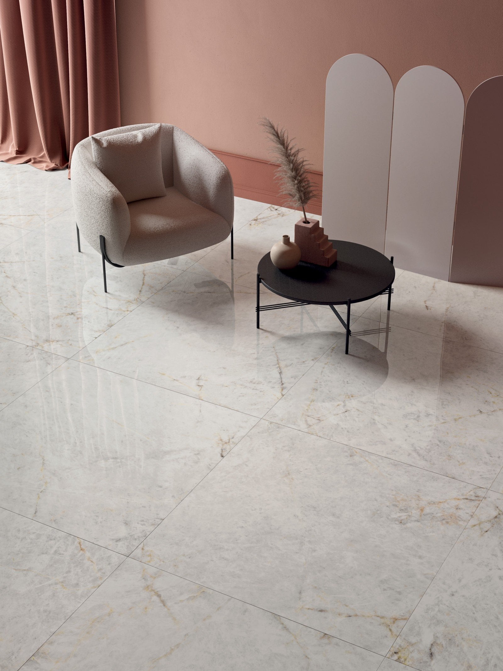 Living seren în tonuri rozalii | Inspirație Baie Modern