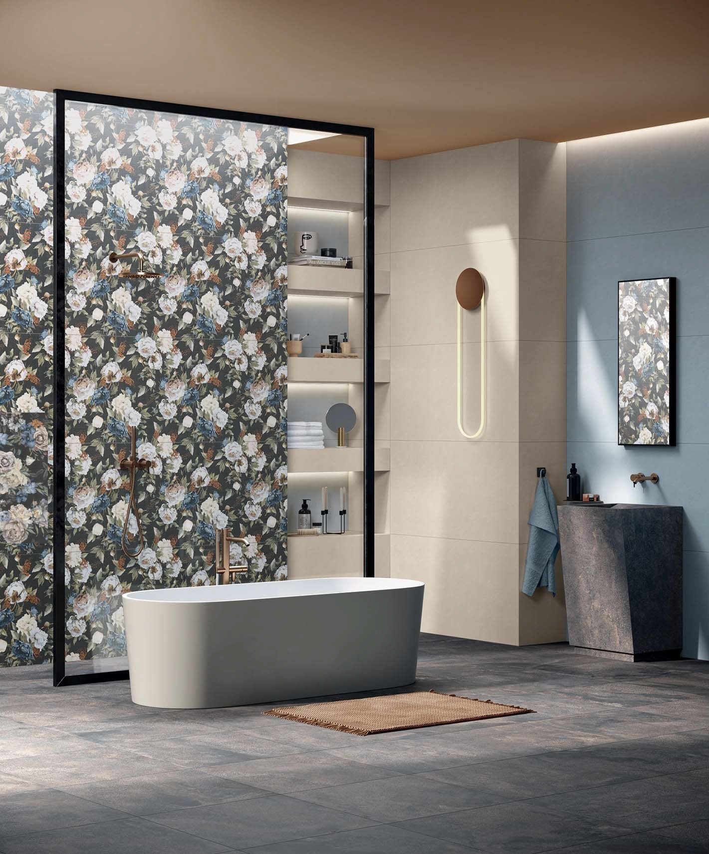 Baie modernă cu accente florale | Inspirație Baie Modern