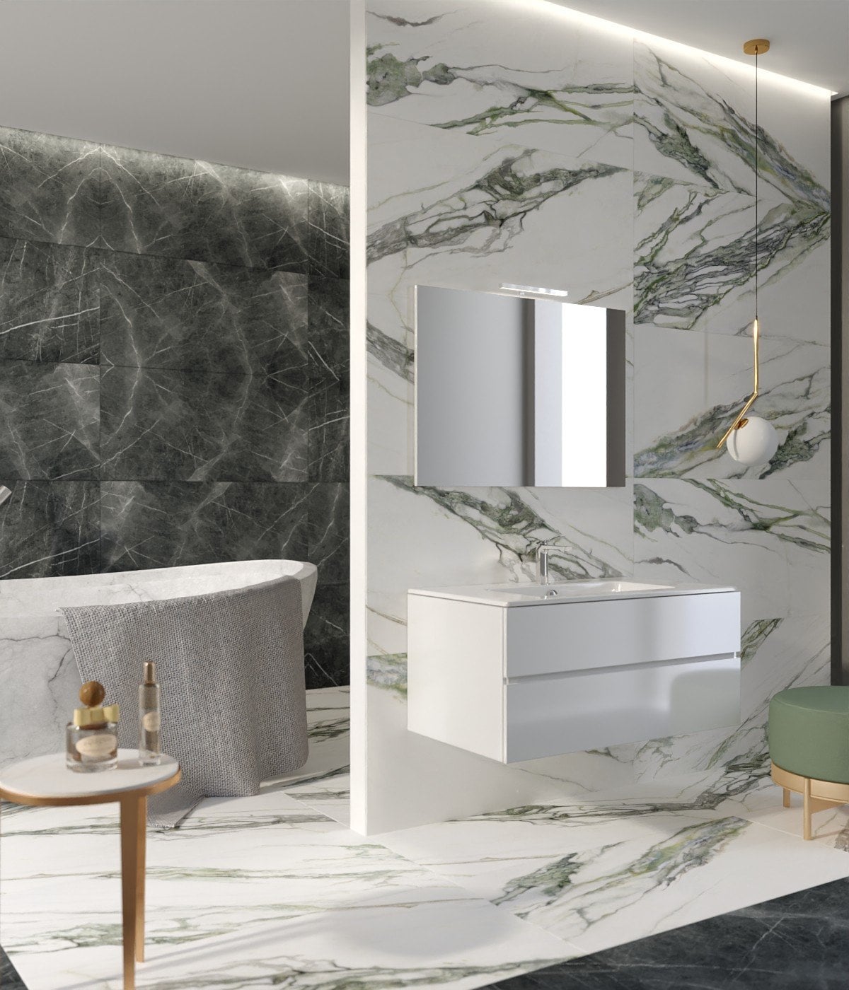 Baie modernă în marmură venată | Inspirație Baie Modern