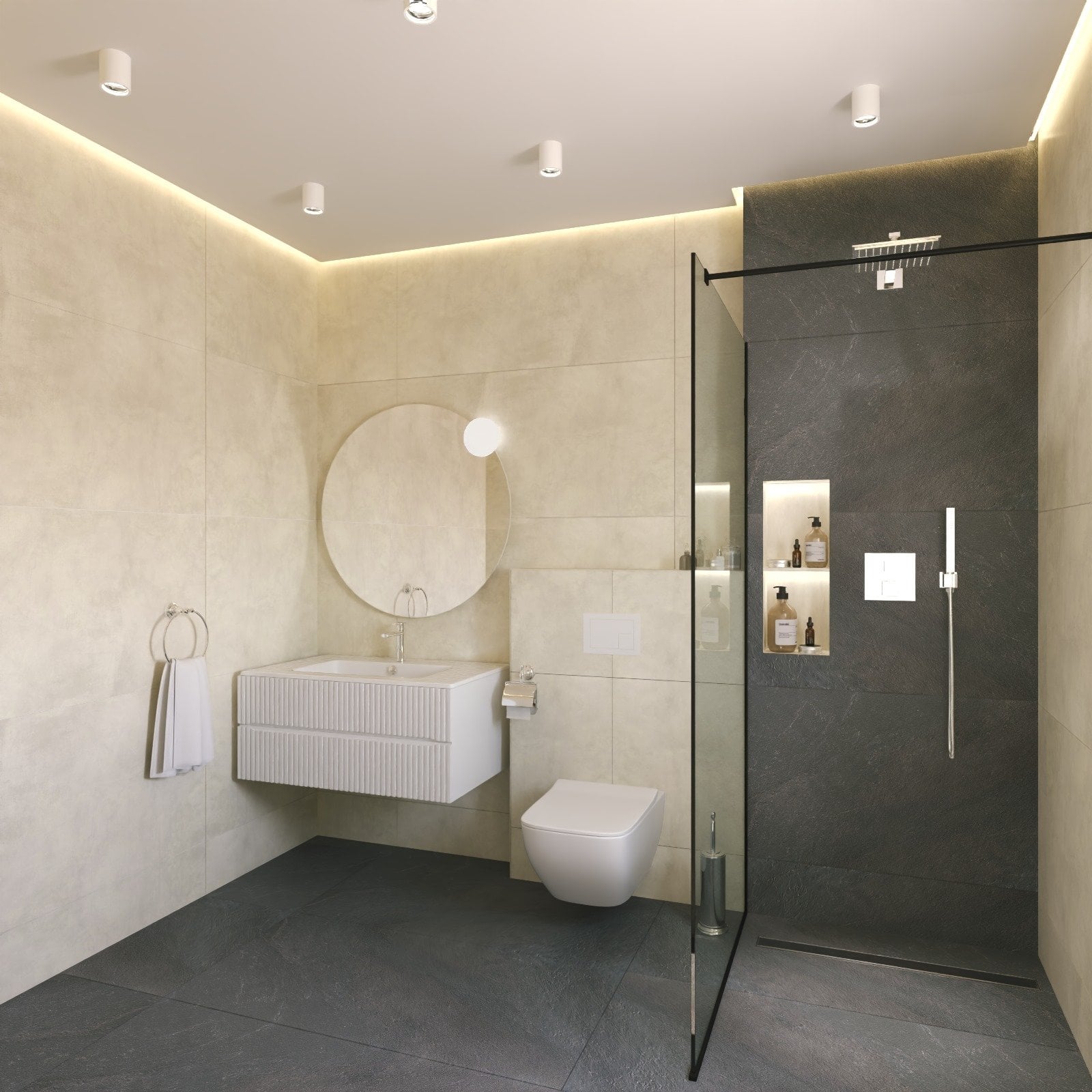 Baie modernă cu accente de piatră | Inspirație Baie Modern