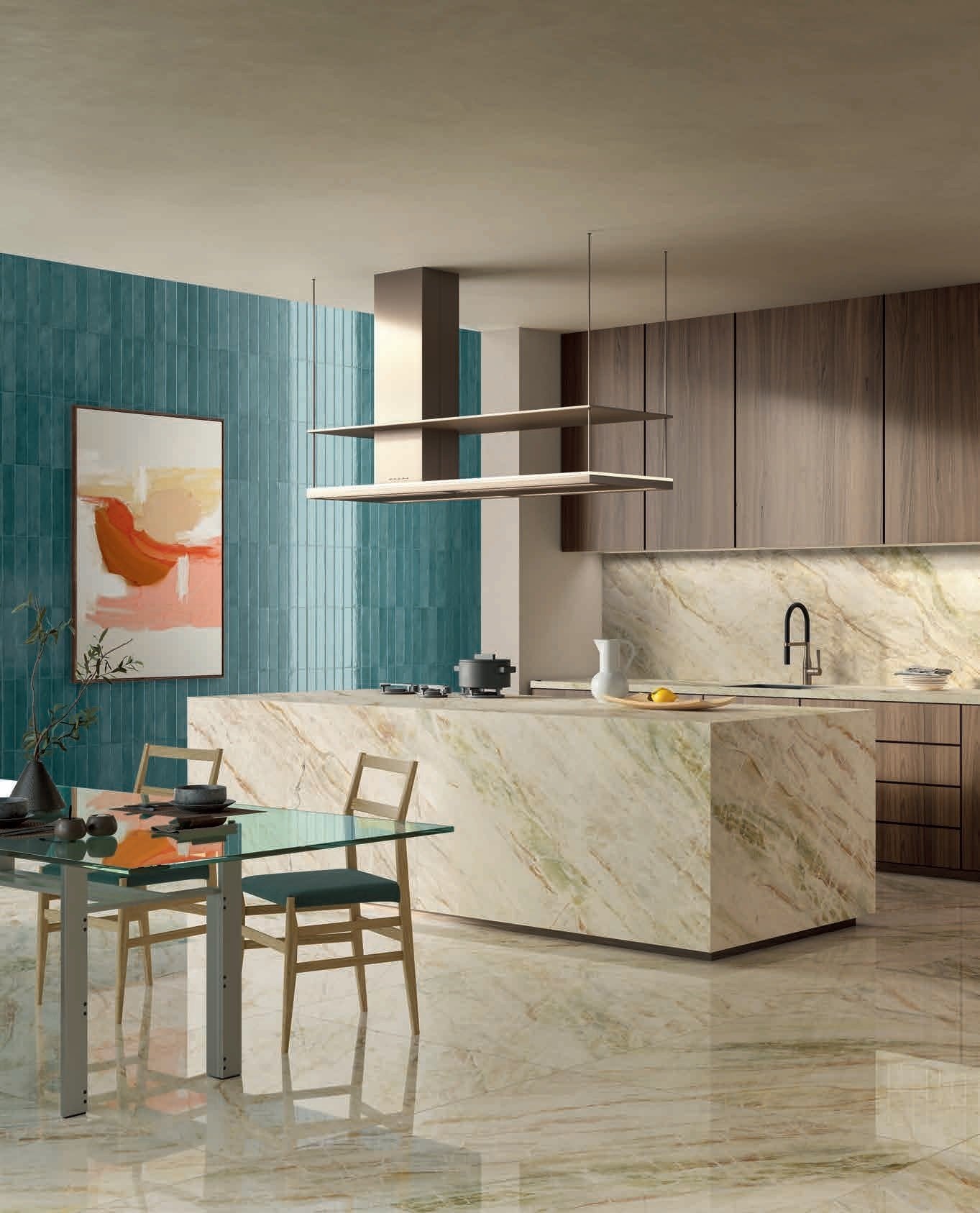 Bucătărie urbană cu accente turcoaz | Inspirație Baie Modern