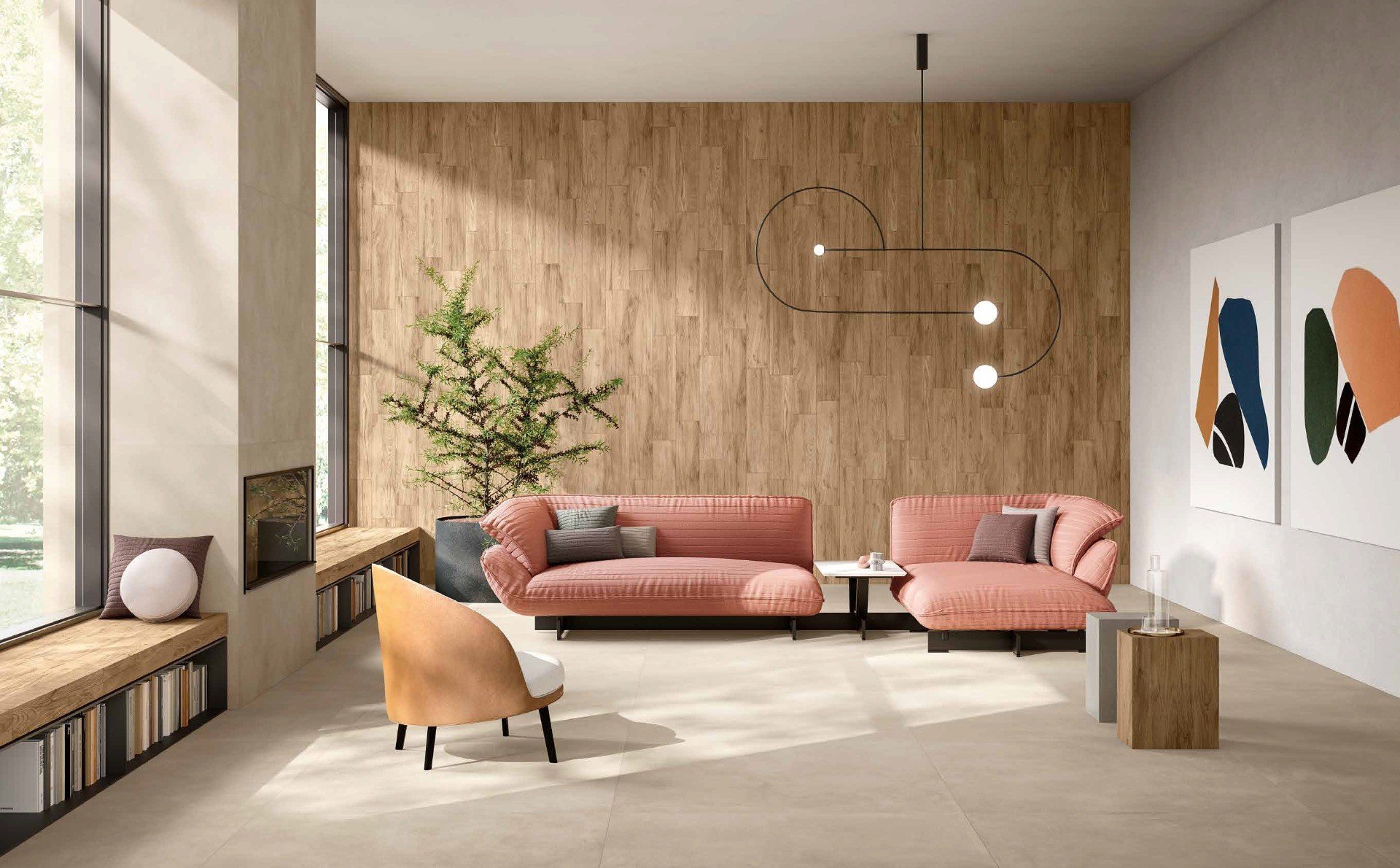 Living modern cu accente calde | Inspirație Baie Modern
