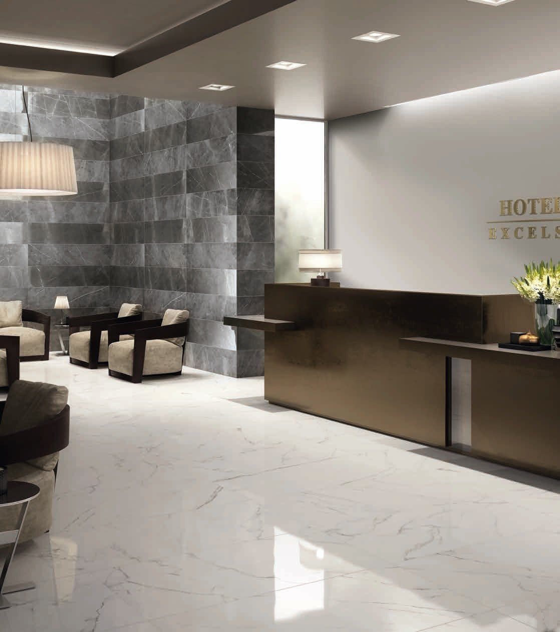 Hol de hotel în marmură lucioasă | Inspirație Baie Modern