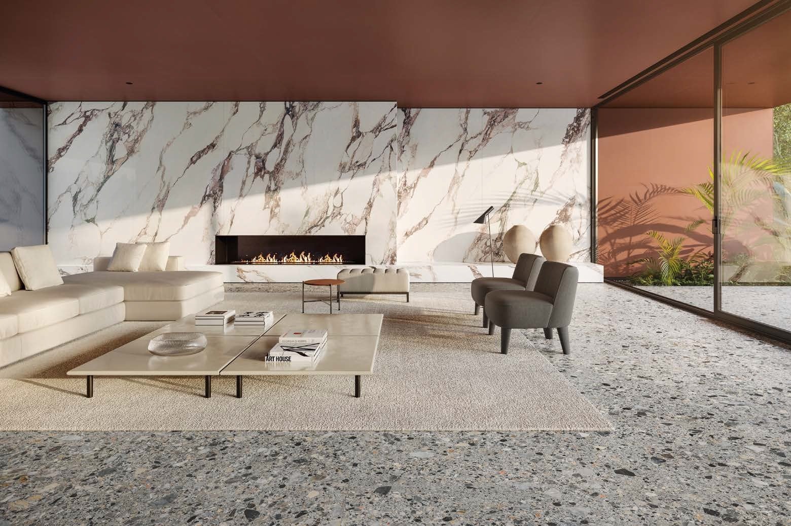 Living modern cu accente calde | Inspirație Baie Modern