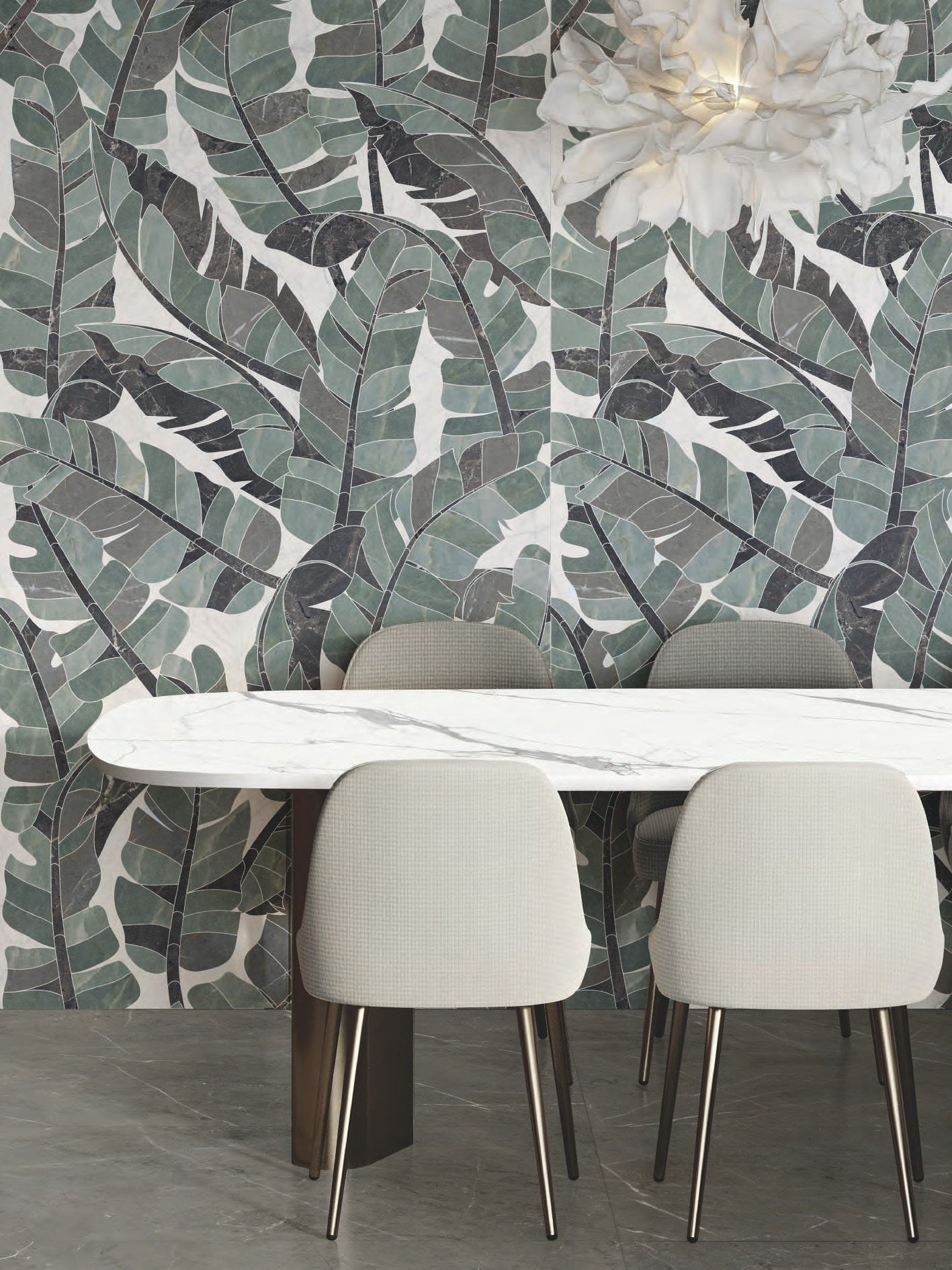 Dining tropical cu accente albe | Inspirație Baie Modern