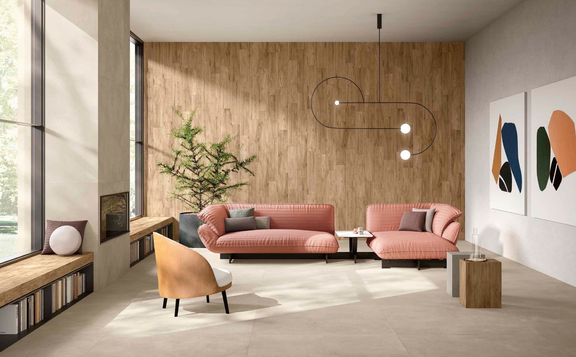 Living modern cu accente calde | Inspirație Baie Modern