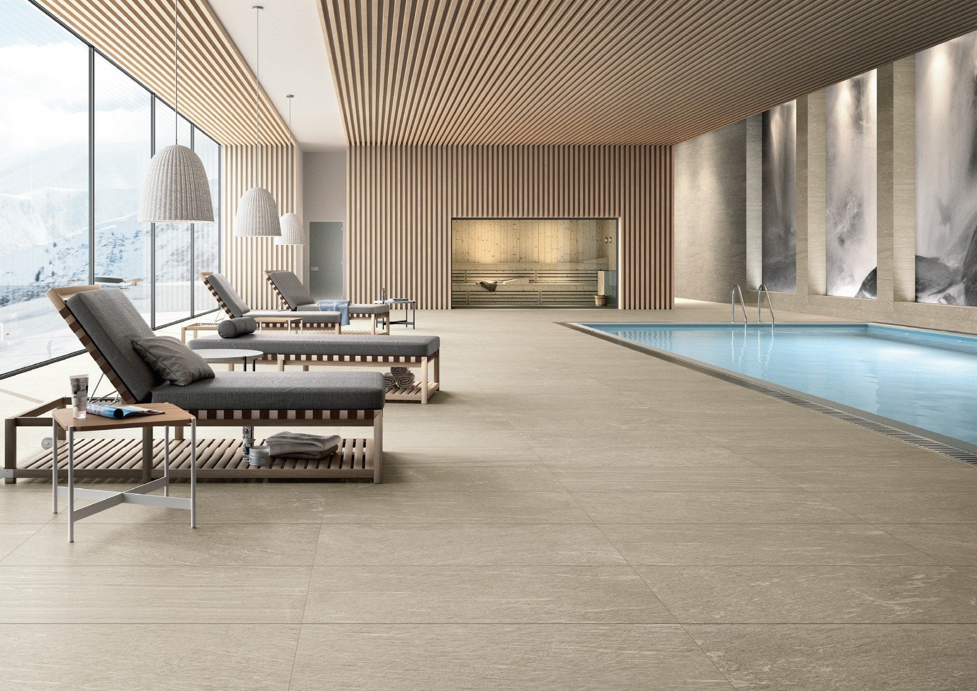 Piscina interioară cu priveliște montană | Inspirație Baie Modern