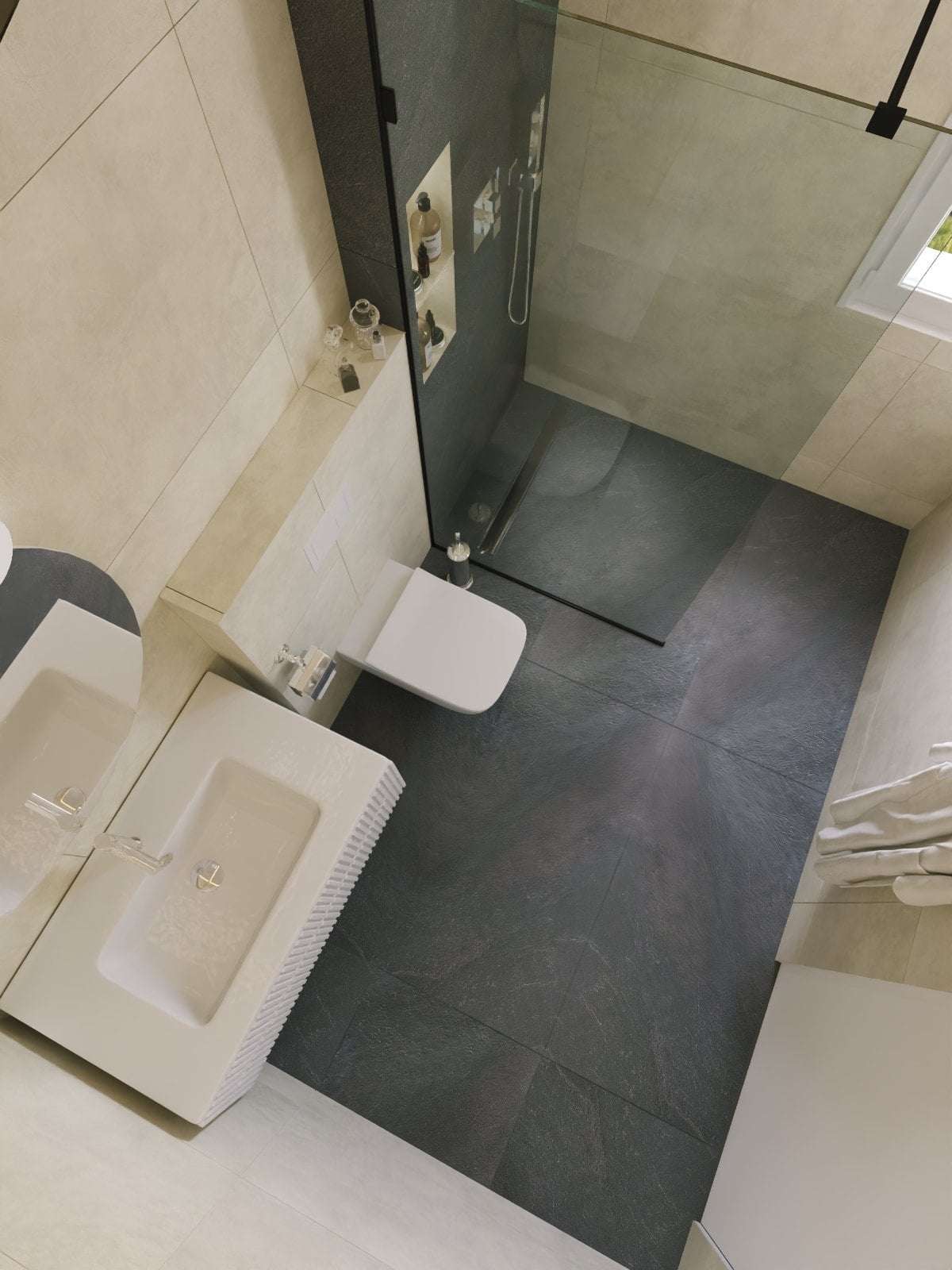 Duș modern cu accente de piatră | Inspirație Baie Modern
