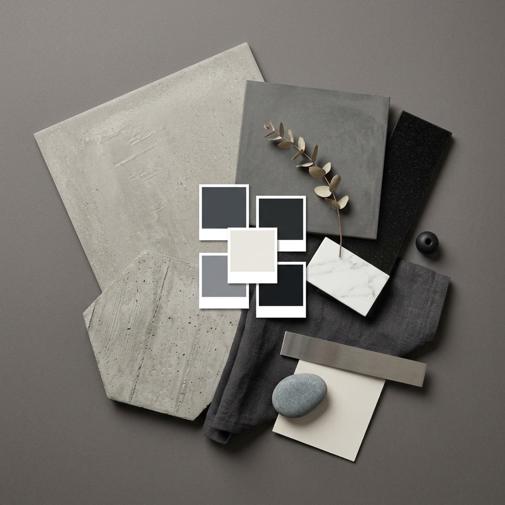 Moodboard Atelier Beton — inspirație design interior cu plăci ceramice